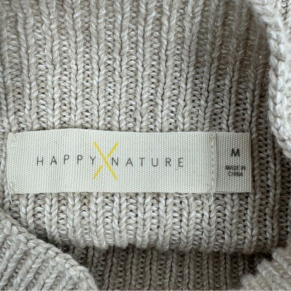 Happy Nature Ruffle Shoulder Mock Neck Open Weave Sweater Tan Beige Medium - Picture 10 of 13